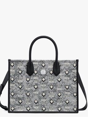 MCM Grey & Black Jacquard Visetos Tote- BRAND NEW